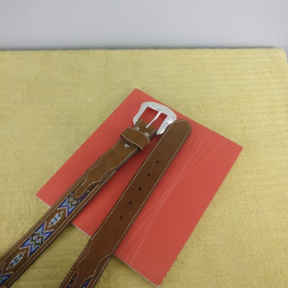 Navajo Western Aztec Beaded Leather Belt,Leather Upper Leather Lining 38 - Picture 3 of 11